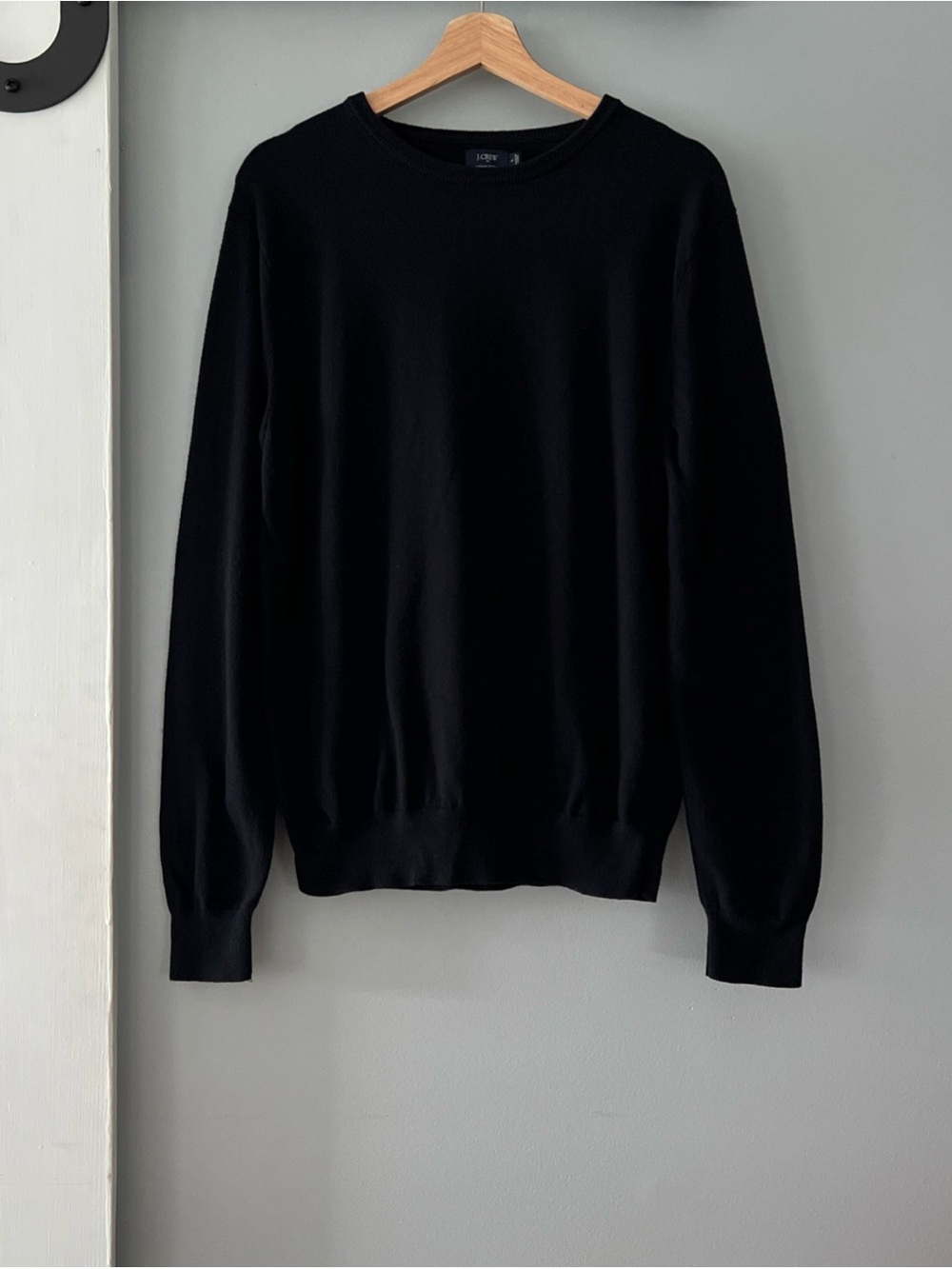 J Crew Black Long Sleeve Sweater Harbor Cotton Nylon Wool Men’s Large Minimalist